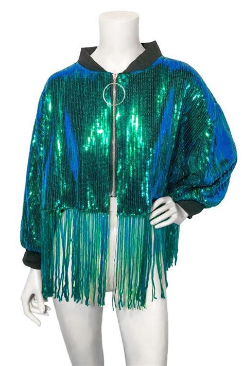 Teal Sequin Fringe Jacket Shopperboard