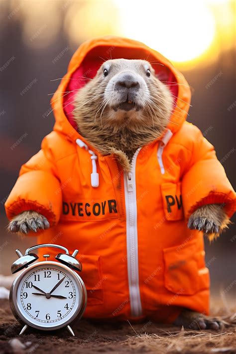 Premium Ai Image Poster Of Groundhog Day With Groundhog Holding An