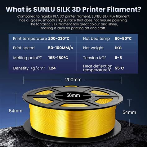 Sunlu Pla Silk Filament Mm Shiny Metallic Light Gold D Printer