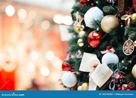 Decorated Christmas Tree on Blurred Background Stock Photo - Image of ...