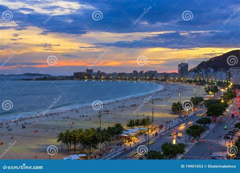 Sunset View Of Copacabana Beach And Avenida Atlantica In Rio De Janeiro