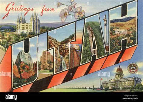 Large Letter Greetings From Utah State Name Vintage Postcard Ca