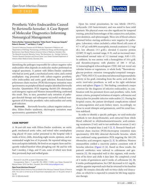 PDF Prosthetic Valve Endocarditis Caused By Bartonella Henselae A