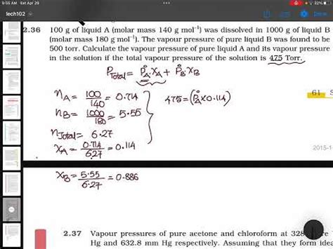 100 G Of Liquid A Molar Mass 140 G Mol1 Was Dissolved In 1000 G Of