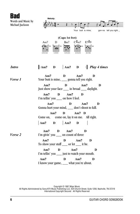 Bad by Michael Jackson - Guitar Chords/Lyrics - Guitar Instructor