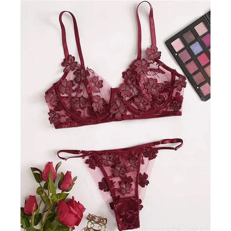 Mulherelfo Sensual Lingerie Set Women 3D Flower Embroidery Underwear