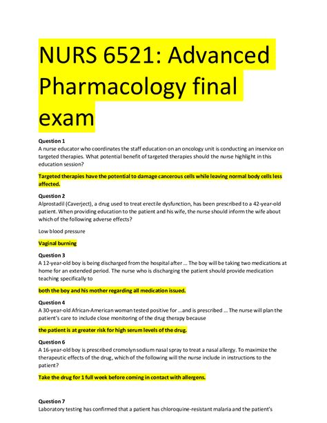 Nurs Advanced Pharmacology Final Exam Browsegrades