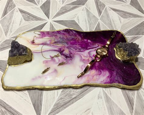 Amethyst Geode Jewellery Tray Epoxy Resin Perfume Tray Geode Etsy