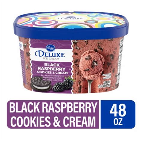 Kroger Deluxe Black Raspberry Cookies Cream Ice Cream Tub 48 Oz