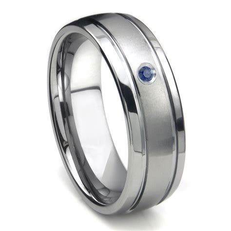 Tungsten Carbide Sapphire Newport Dome Mens Wedding Band Ring