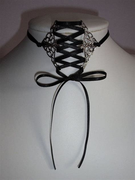 Corset Choker Gothic Necklace Black Ribbon Bow By Jusdesigns £5 50