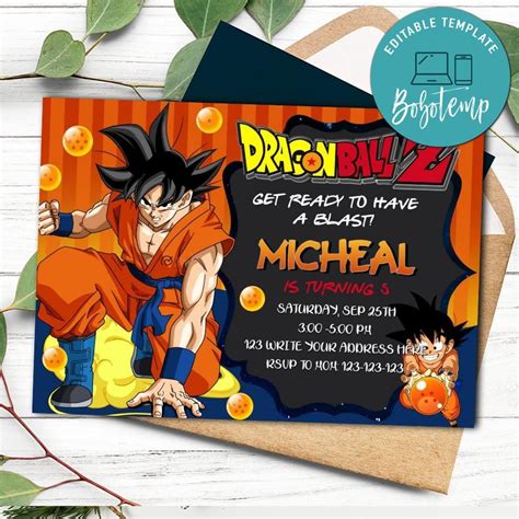 Dragon Ball Goku Invitation Customizable Template Diy Bobotemp