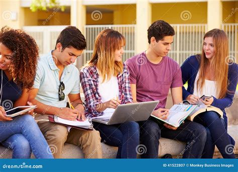 High School Students Collaborating On Project On Campus Stock Image