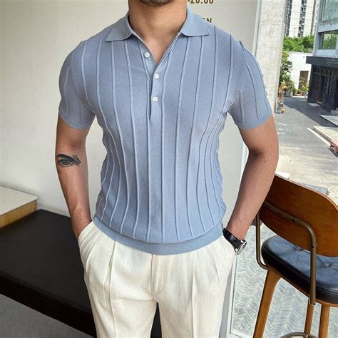 Gentleman Classic Knit Polo Shirt Light Blue L Ropa Informal