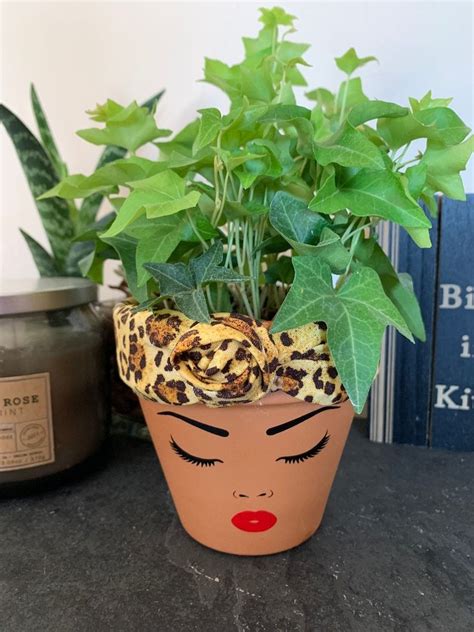 Terracotta Face Planter Pots With Headwrap Pot Head Etsy Plant Pots