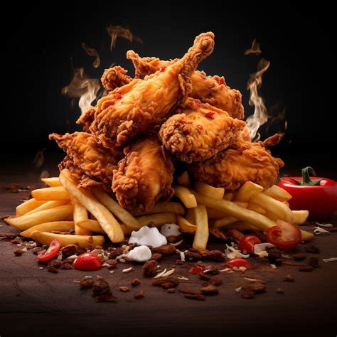 Explosi N De Sabor Pollo Frito Gourmet Foto Premium