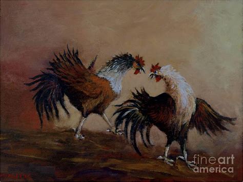 Rooster Fight Painting By Jean Pierre Bergoeing