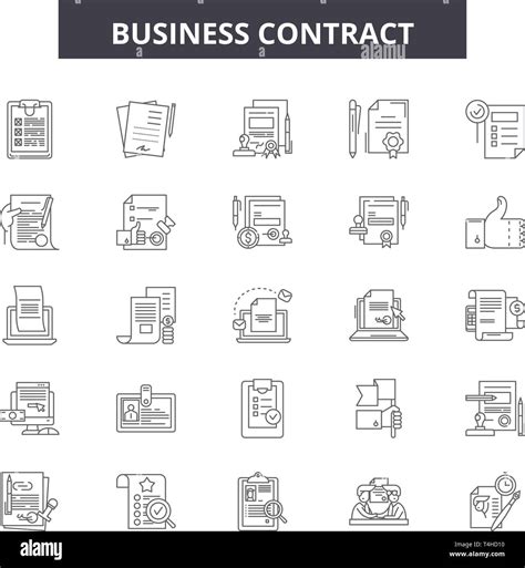 Business Contracts Line Icons Signs Set Vector Business Contracts