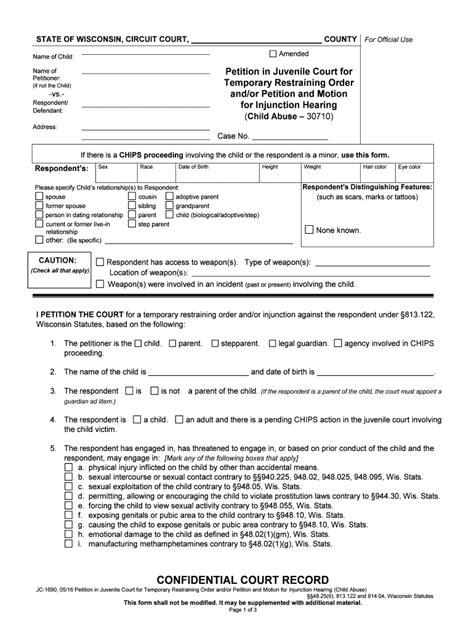 JC 1693 Petition In Juvenile Court For Temporary Restraining Form