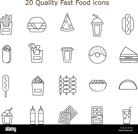 20 Quality Fast Food Icon Set Outlined Icon Pixel Perfect Stock