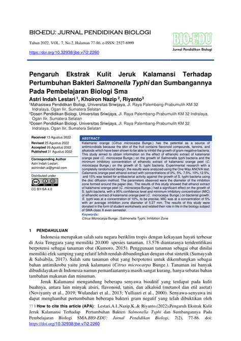 PDF PENGARUH EKSTRAK KULIT JERUK KALAMANSI TERHADAP PERTUMBUHAN