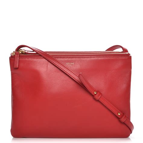 Celine Lambskin Large Trio Crossbody Bag Red 231950