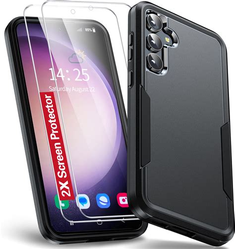 Guisessy Phone Case For Samsung Galaxy S23 Fe 5g Case With Ring Kickstand And 2 Tempered Glass