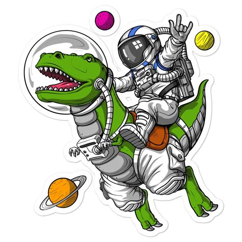 Astronaut Riding T Rex Dinosaur Sticker Outer Space Decal Etsy