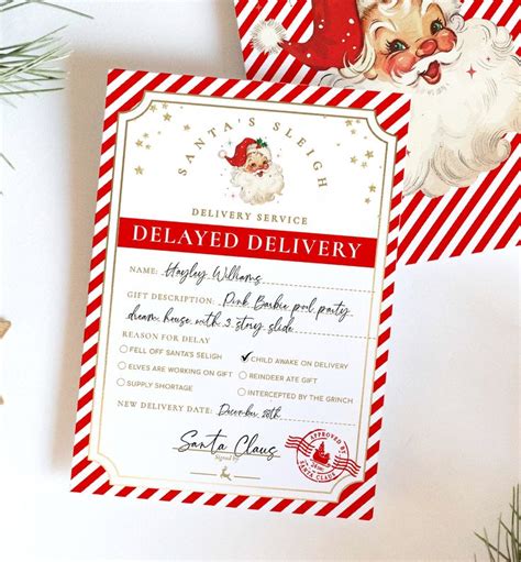 Printable Delayed Gift Notice Lost Christmas Present Note Running