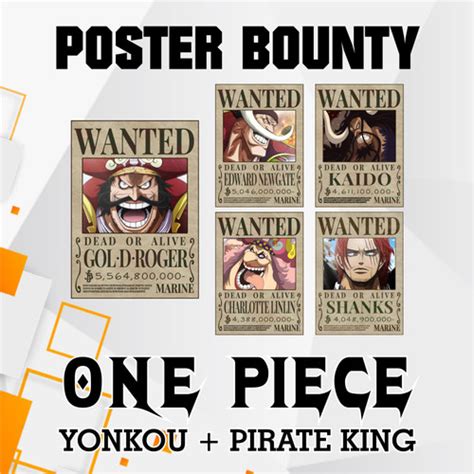 Jual Poster Wanted Yonkou Dan Gold Roger Shirohige Buronan Bounty One