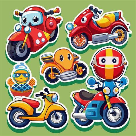 Cute Cartoon Motorbikes Stickers for Kids | Premium AI-generated vector