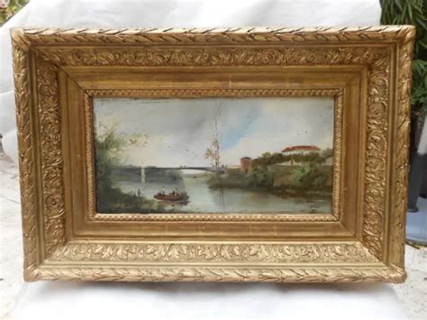 Tableau Ancien Huile Paysage Anim Riviere St Omer Pas De Calais Cadre