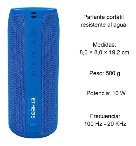 Parlante Etheos Portatil Bluetooth Ipx5 Agua Sd Usb Tws 10w En Venta En