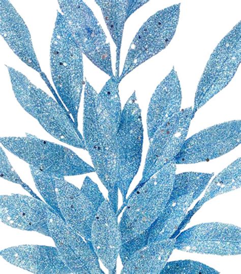 275 Christmas Blue Glitter Leaves Stem By Bloom Room Joann