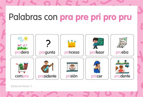 Palabras Con Pra Pre Pri Pro Pru Ejemplos Y Oraciones