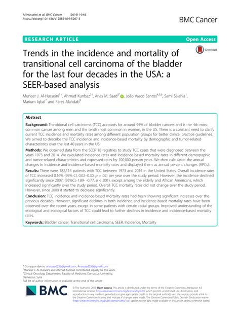 Pdf Trends In The Incidence And Mortality Of Transitional Cell Carcinoma Of The Bladder For