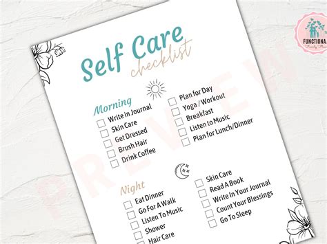 Self Care Checklist Printable Self Care Planner Self Care Etsy