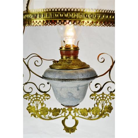 Antique Victorian Hanging Electrified Oil Lamp With Frosted Glass Smoke Bell Chairish