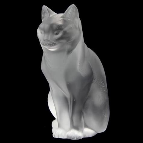 Lalique Frosted Crystal Seated Cat Figure French Glass