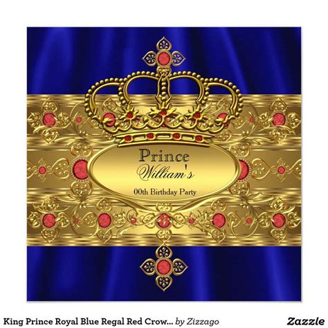 King Prince Royal Blue Regal Red Crown Birthday 5 25x5 25 Square Paper