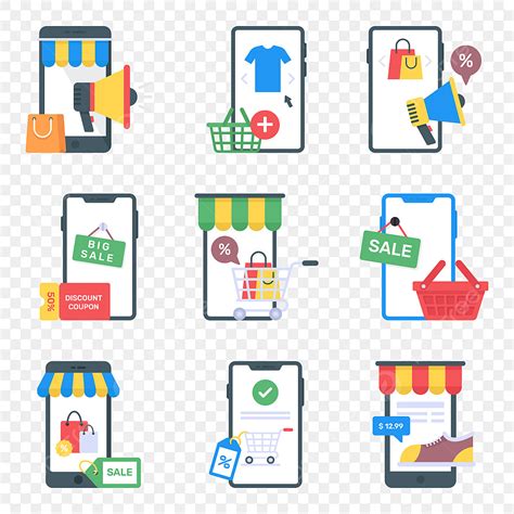 Mobile Flat Vector Design Images Mobile Shopping Flat Icons Pack