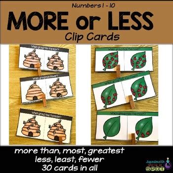 More Or Less Than Number Clip Cards Common Core Tpt