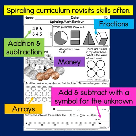 Math Spiral Review 2nd Grade Daily Worksheets Morning Work