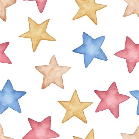 Premium Vector Cute Watercolor Seamless Pattern With Colorful Stars