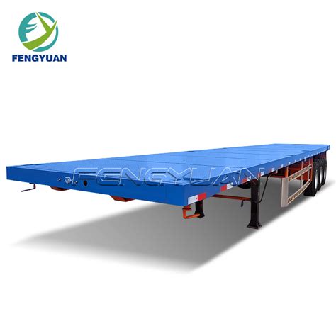 Fengyuan Sky Blue Tri Axle 3 Axles Cargo Transportation Flated Semi