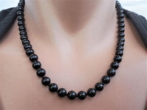 Collier Avec Pierre Agate Perle Collier Noir Pour Hommes Etsy