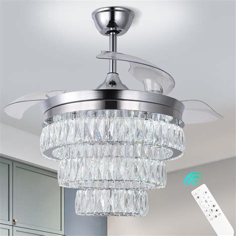 Finktonglan Fandelier Ceiling Fan With Light Led Crystal