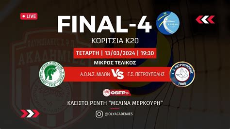 ΑΟΝΣ ΜΙΛΩΝ - ΓΣ ΠΕΤΡΟΥΠΟΛΗΣ | Μικρός Τελικός F4 ΕΣΠΕΔΑ για Κορίτσια Κ20 ...