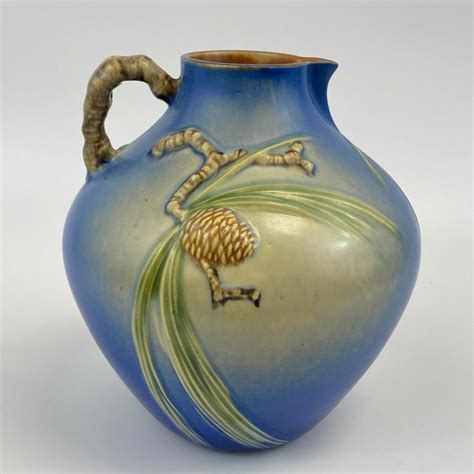 Sold At Auction Rare Large Roseville Pottery Blue Pinecone Jug