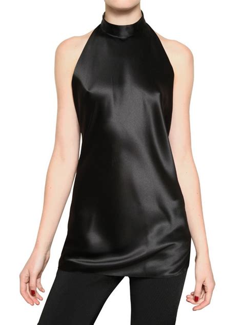 Balmain Halter Neck Silk Satin Top In Black Lyst